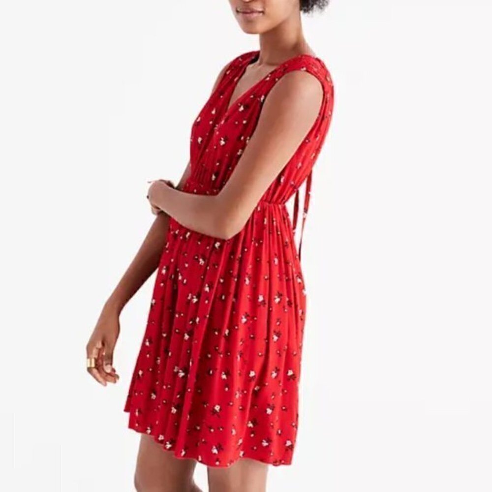 MADEWELL Sleeveless Dress Women's size XXS Red & White Floral Plunging V Neck
